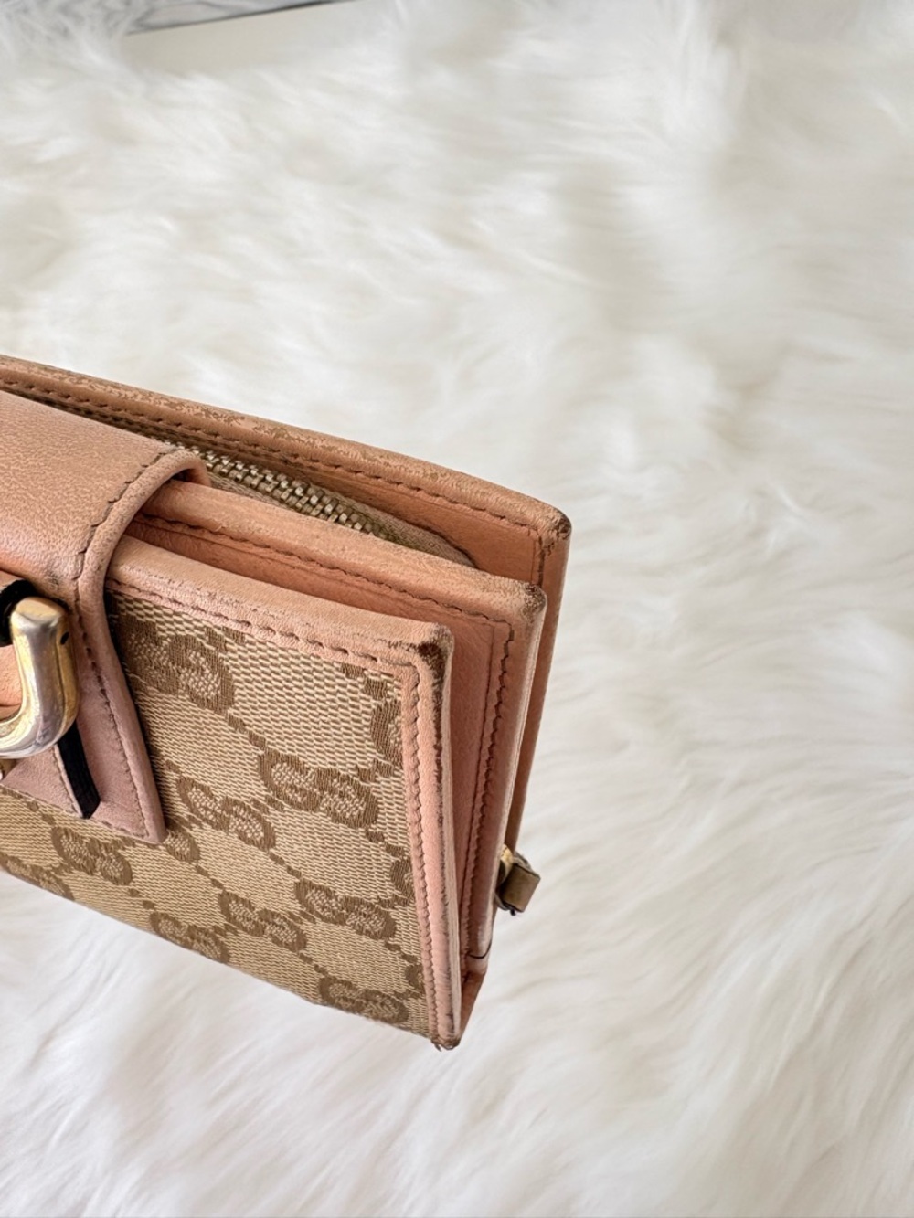 Gucci Beige and Pink Monogram Bifold Wallet with Gold Hardware - Picture 10 of 16
